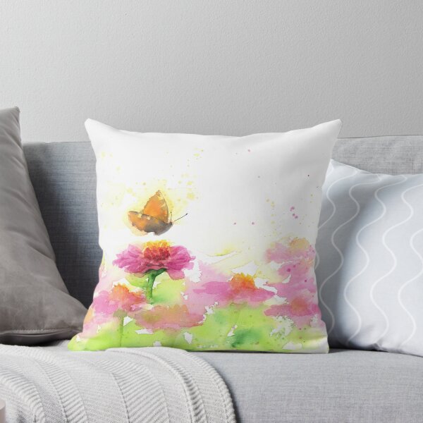 Item preview, Butterfly and pink zinnias watercolor painting designed and sold by KarenKaspar.