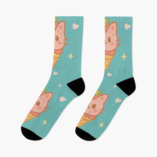Item preview, Kawaii whimsical cute strawberry ice cream cat designed and sold by Like a Kid Designs.