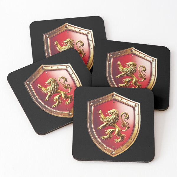 Item preview, Morris Shield  Golden Lion Pride on Fiery Red Background designed and sold by Highlandkings.