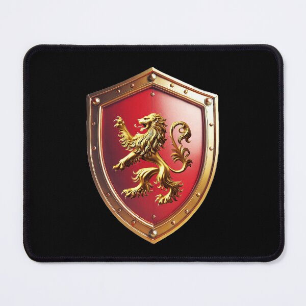 Item preview, Morris Shield  Golden Lion Pride on Fiery Red Background designed and sold by Highlandkings.