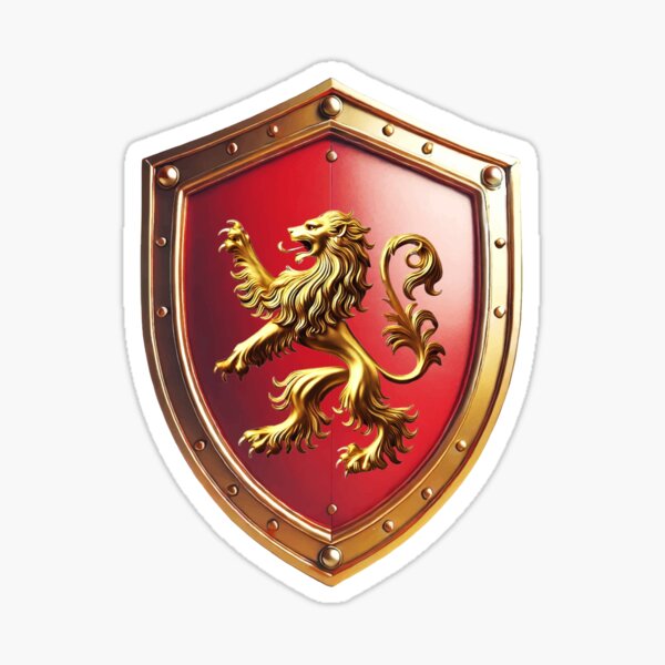 Item preview, Morris Shield  Golden Lion Pride on Fiery Red Background designed and sold by Highlandkings.