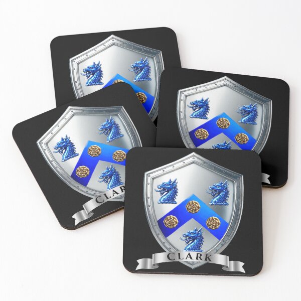 Item preview, Clark Coat of Arms Shield  Blue Dragons & Chevron designed and sold by Highlandkings.