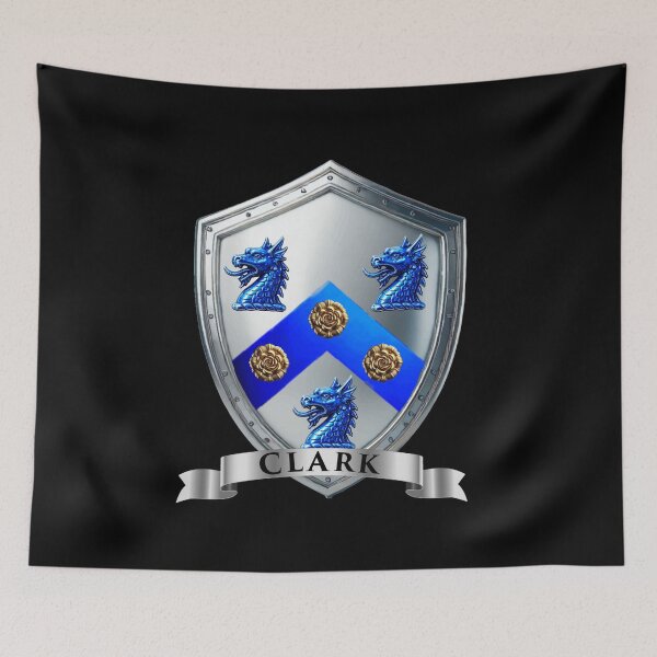 Item preview, Clark Coat of Arms Shield  Blue Dragons & Chevron designed and sold by Highlandkings.