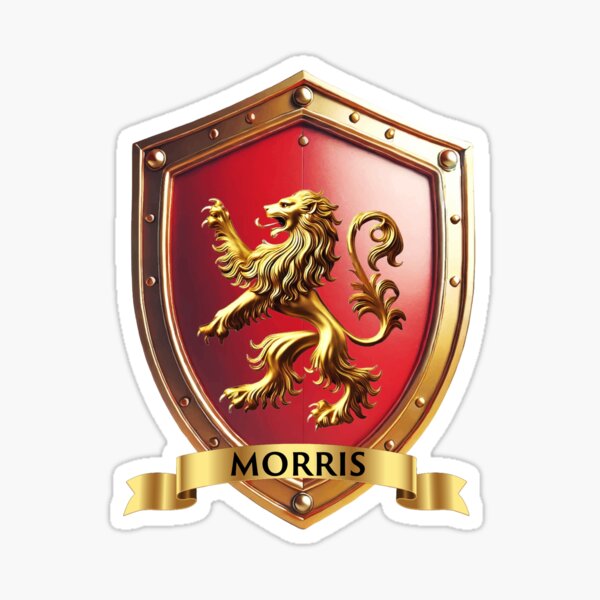 Artikel-Vorschau von Morris Familienschild, goldenes Löwenwappen mit stolzem Namensbanner, designt und verkauft von Highlandkings.