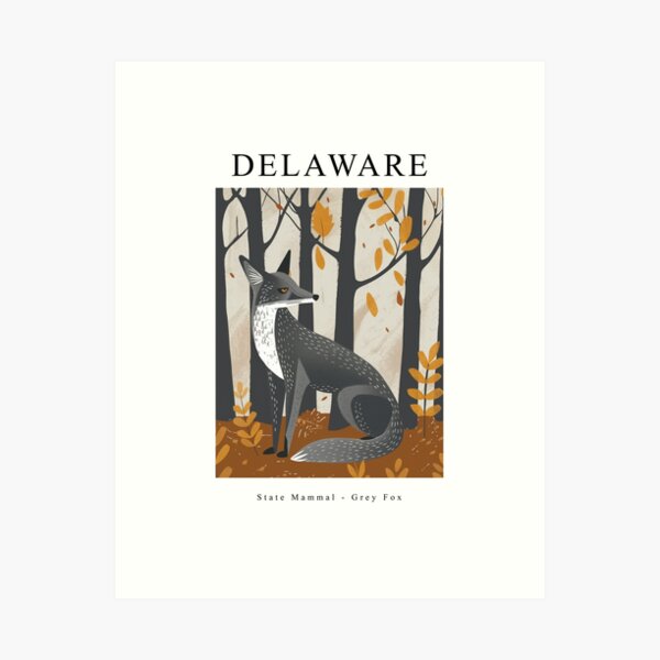 Item preview, DELAWARE State Mammal - Grey Fox designed and sold by MarkedArtPrints.
