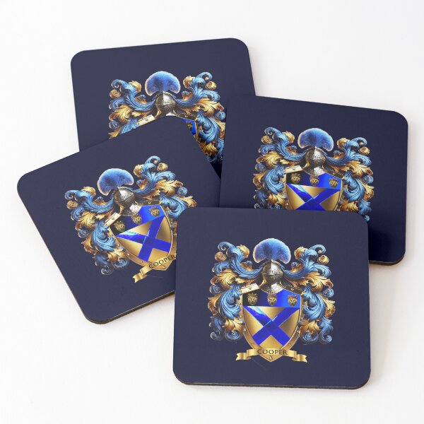Item preview, Cooper Family Crest  Blue and Gold Shield with Crowned Cheetahs designed and sold by Highlandkings.