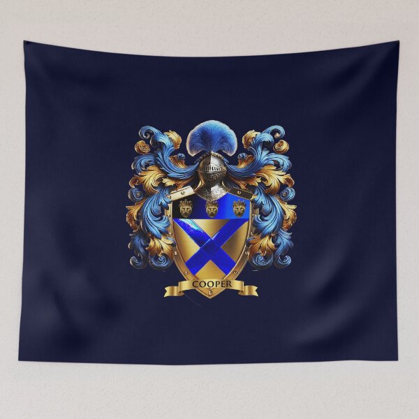 Item preview, Cooper Family Crest  Blue and Gold Shield with Crowned Cheetahs designed and sold by Highlandkings.