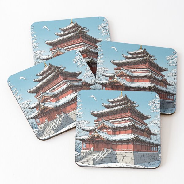 Item preview, Japanese Samurai Palace in winter, anime style designed and sold by MerlinWear.