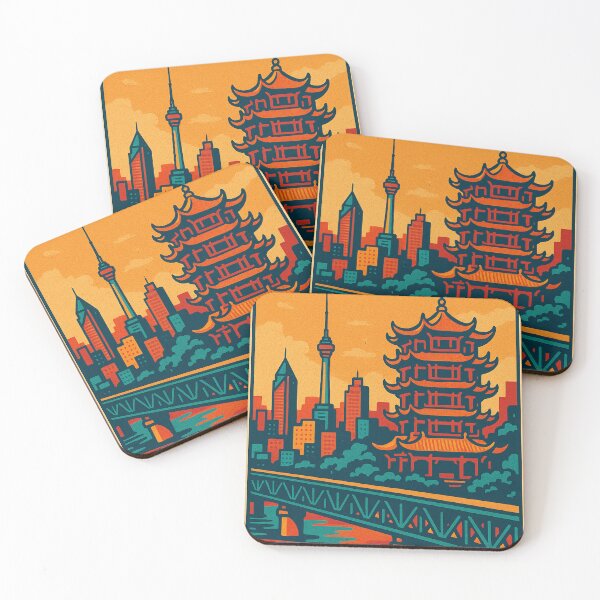 Item preview, Wuhan Travel Poster in Retro Pop Art Style | Colorful Cityscape Illustration | Bold Vintage China Art | Urban Skyline with Graphic Design | Nostalgic City Travel Aesthetic designed and sold by PaintedPixels01.