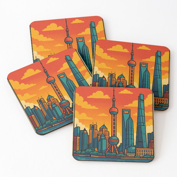 Item preview, Shanghai Retro Pop Art Travel Poster | Vibrant Cityscape Illustration | Futuristic Meets Vintage Design | Colorful Urban Skyline Wall Art | Bold Chinese Landmark designed and sold by PaintedPixels01.