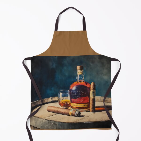 Item preview, Bourbon Bottle and Whiskey Glass on Wooden Barrel - Refined Indulgence with Warm Rich Lighting designed and sold by OlfactoART Studio.