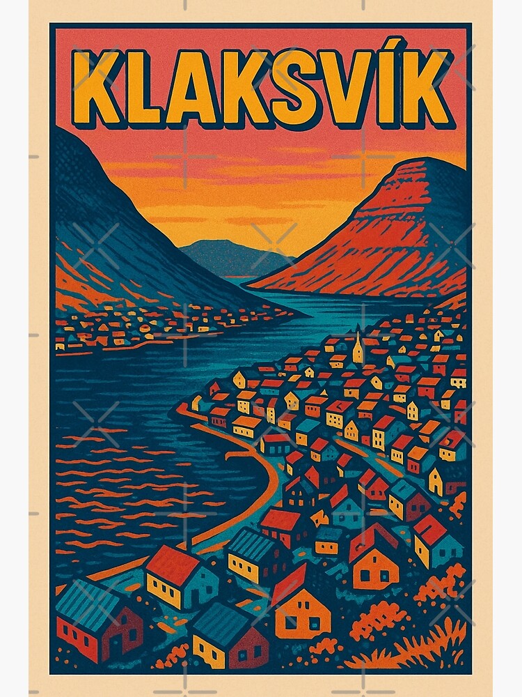 Klaksvik Retro Pop Art Travel Poster | Vibrant Digital