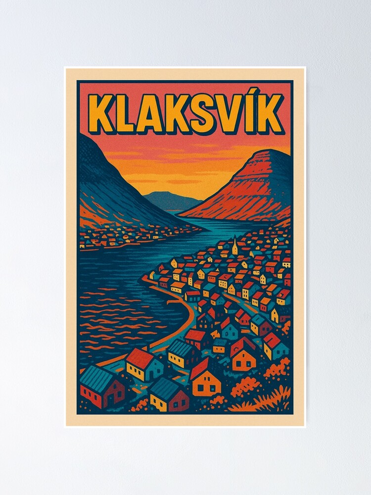 Klaksvik Retro Pop Art Travel Poster | Vibrant Digital