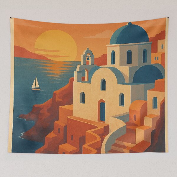 Item preview, Santorini Sunset Travel Poster designed and sold by Vitalka-uk.