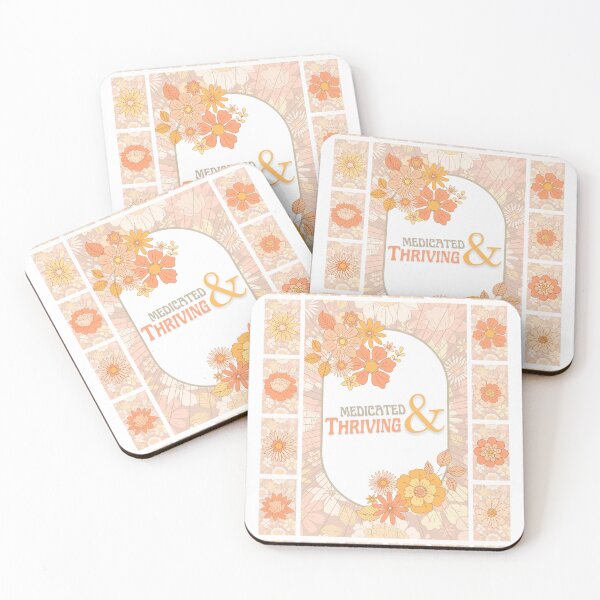 Item preview, Medicated & Thriving Cute Retro Groovy Pink Flowers designed and sold by LibrarianLauren.