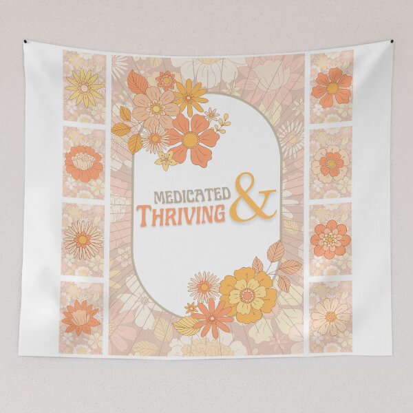 Item preview, Medicated & Thriving Cute Retro Groovy Pink Flowers designed and sold by LibrarianLauren.