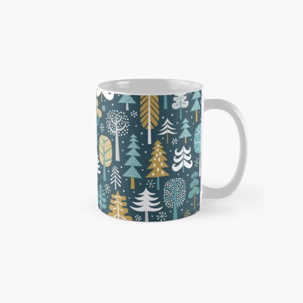 Snowy woods on dark blue background Classic Mug