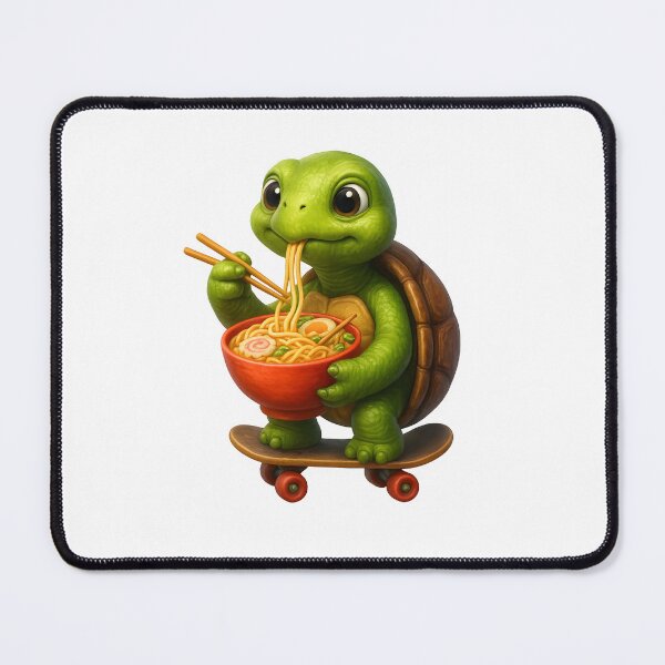 Item preview, Cute Turtle Eating Ramen on Skateboard – Fun 3D Animal Design designed and sold by WolfPixelRo.