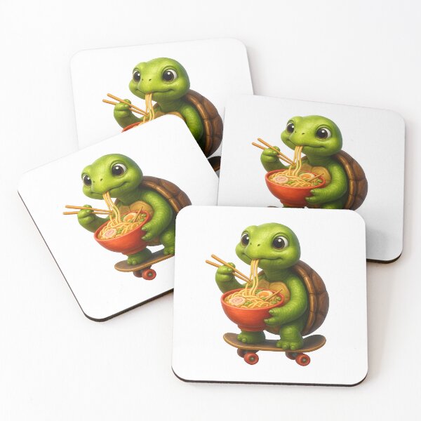 Item preview, Cute Turtle Eating Ramen on Skateboard – Fun 3D Animal Design designed and sold by WolfPixelRo.