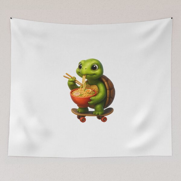Item preview, Cute Turtle Eating Ramen on Skateboard – Fun 3D Animal Design designed and sold by WolfPixelRo.