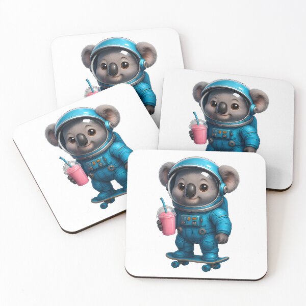 Item preview, Cute Koala Astronaut with Milkshake on Skateboard – Fun 3D Space Animal designed and sold by WolfPixelRo.