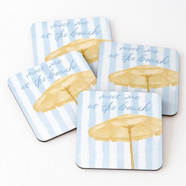 Item preview, Meet Me at the Beach Print – Coastal Umbrella Watercolor Art, Preppy Summer Aesthetic, Blue Stripe Beach Wall Decor designed and sold by cait-shaw.