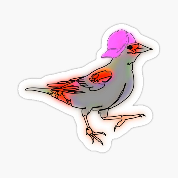 Item preview, Red-Winged Blackbird in Bubblegum Pink Hat – Funny Line Drawing designed and sold by Ashley’sAnimals.