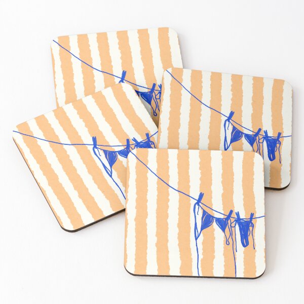 Item preview, Minimalist Blue Bikini Art – Coastal Striped Wall Print, Retro Beach Aesthetic, Orange and Blue Summer Vibes Illustration designed and sold by cait-shaw.