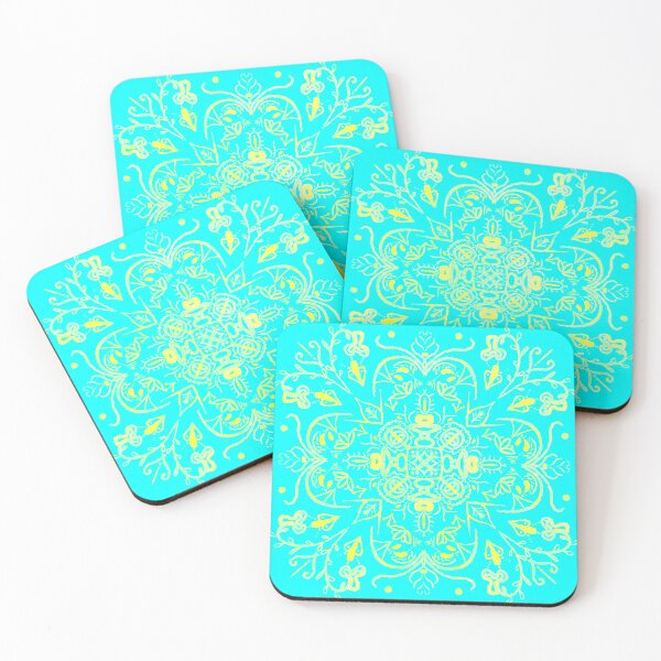Item preview, teal and yellow mandala designed and sold by MamasNatureArt.