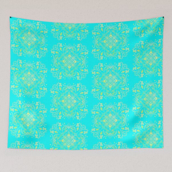 Item preview, teal and yellow mandala designed and sold by MamasNatureArt.