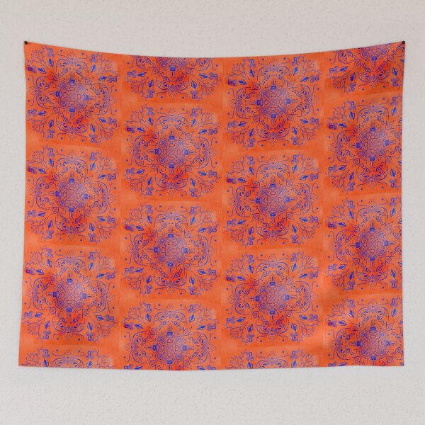 Item preview, Orange and blue textured mandala designed and sold by MamasNatureArt.