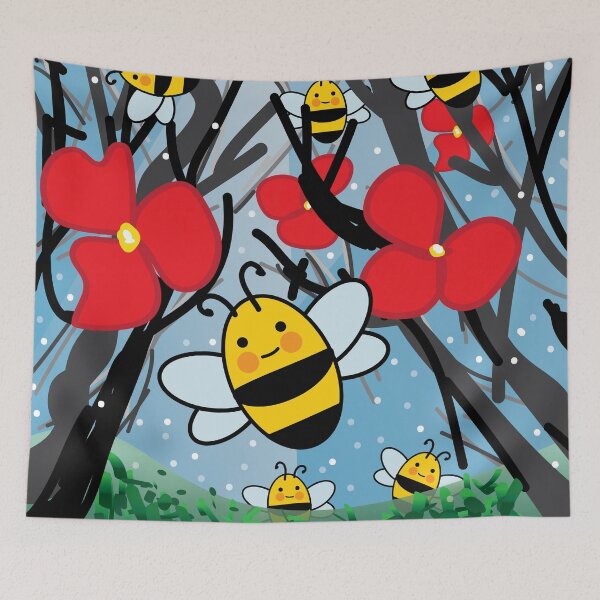 Item preview, Bees and flowers cute forest designed and sold by fluffyfamcraft.