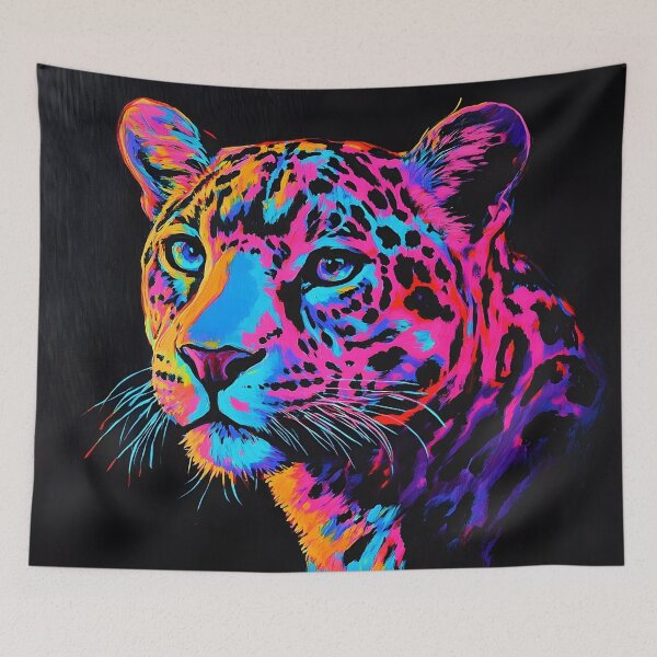 Item preview, Black canvas bright neon leopard print designed and sold by dcrc.
