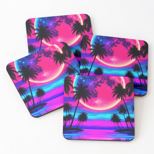 Item preview, Moon Over Night Lake | Vibrant Synthwave Neon Colors designed and sold by The Artfiller.