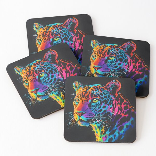 Item preview, black canvas bright neon leopard print designed and sold by dcrc.