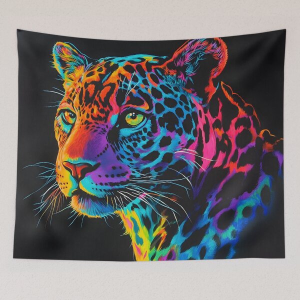 Item preview, black canvas bright neon leopard print designed and sold by dcrc.