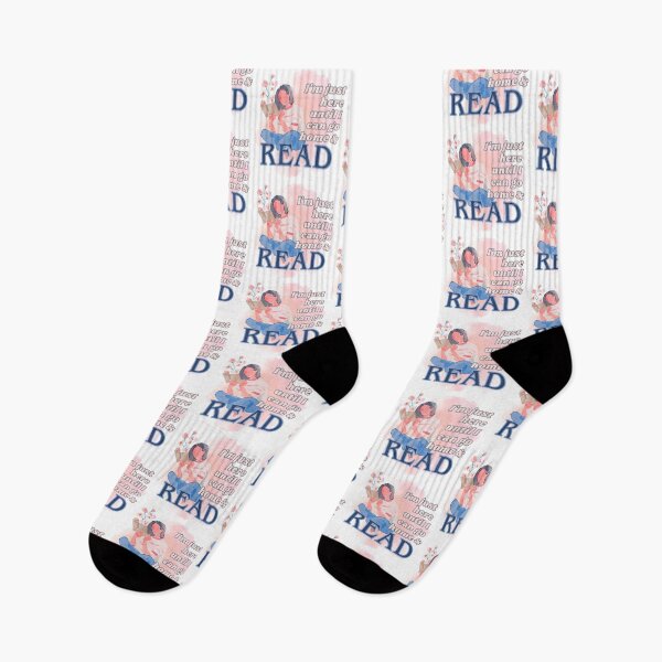 Item preview, I'm Just Here Until I Can Go Home and Read girl reading with watercolor flowers and book designed and sold by LibrarianLauren.