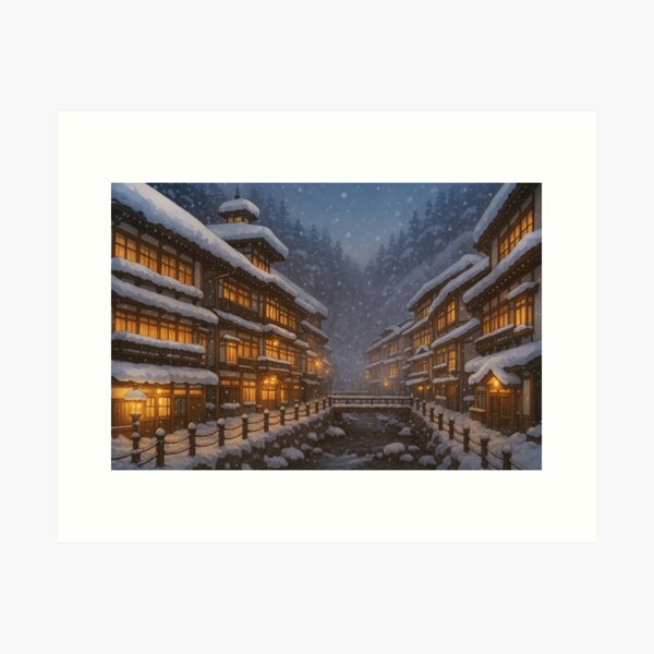 Item preview, Ginzan Onsen in Winter at Night designed and sold by Takeda-art.
