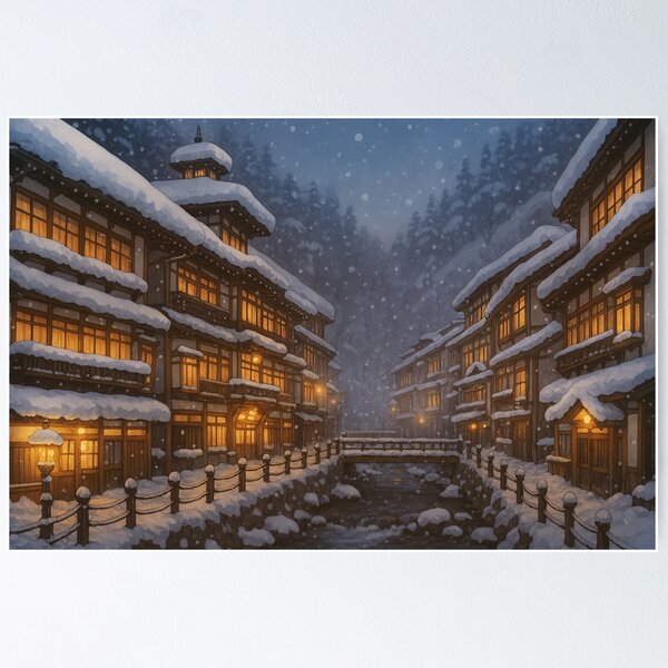 Item preview, Ginzan Onsen in Winter at Night designed and sold by Takeda-art.