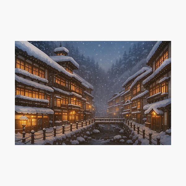 Item preview, Ginzan Onsen in Winter at Night designed and sold by Takeda-art.