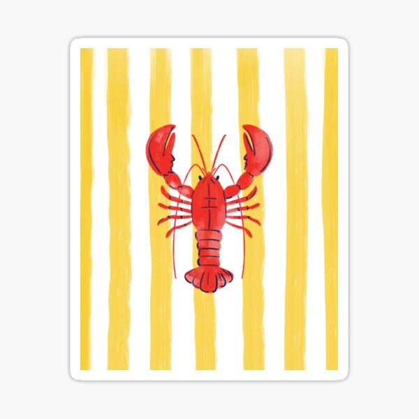 Aperçu de l'œuvre Homard d'été à bandes jaunes, cuisine salle à manger homard d'été sardine poisson art créée et vendue par Natasha May Design.