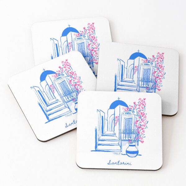 Item preview, Santorini Greece Travel Art, Mediterranean Summer Vacation Greek islands, Blue and white designed and sold by Natasha May Design.