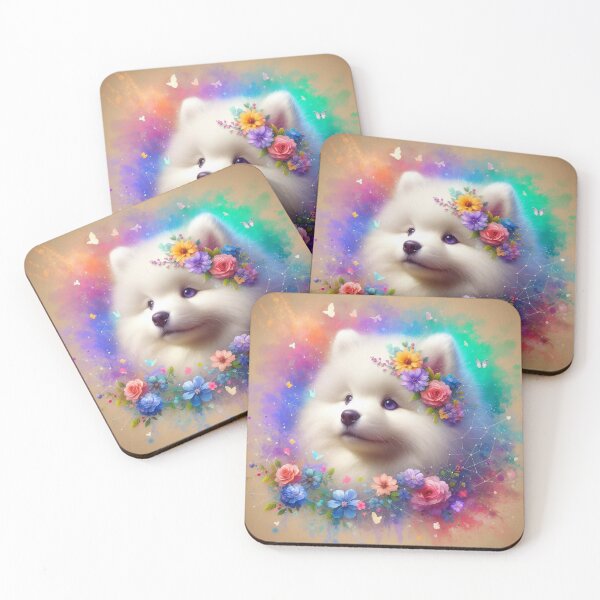 Item preview, Fluffy Samoyed & Florals – Cute Dog Vibes designed and sold by Cuddle critters.