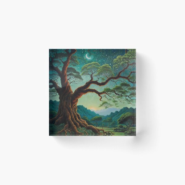 Item preview, night scenery  including a huge tree with sky full of stars and a crescent moon designed and sold by optimusprime39.