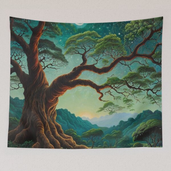 Item preview, night scenery  including a huge tree with sky full of stars and a crescent moon designed and sold by optimusprime39.