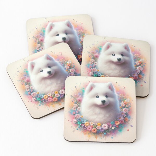 Item preview, Smiling Samoyed in Flowers – Fluffy Dog Art designed and sold by Cuddle critters.
