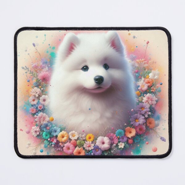 Item preview, Smiling Samoyed in Flowers – Fluffy Dog Art designed and sold by Cuddle critters.