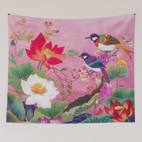 Item preview, Chinese Silk Floral Bright Corolful Embroidery Birds Carpet designed and sold by GrinGalore.