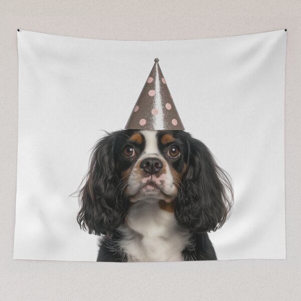Item preview, Cute Cavalier King Charles Spaniel dog with Party Hat Birthday Celebration designed and sold by LazyOwlStore.