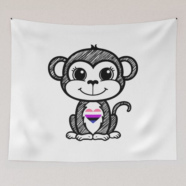 Item preview, Cute Pride Monkey with Genderfluid Pride Heart  designed and sold by Travelslightly.